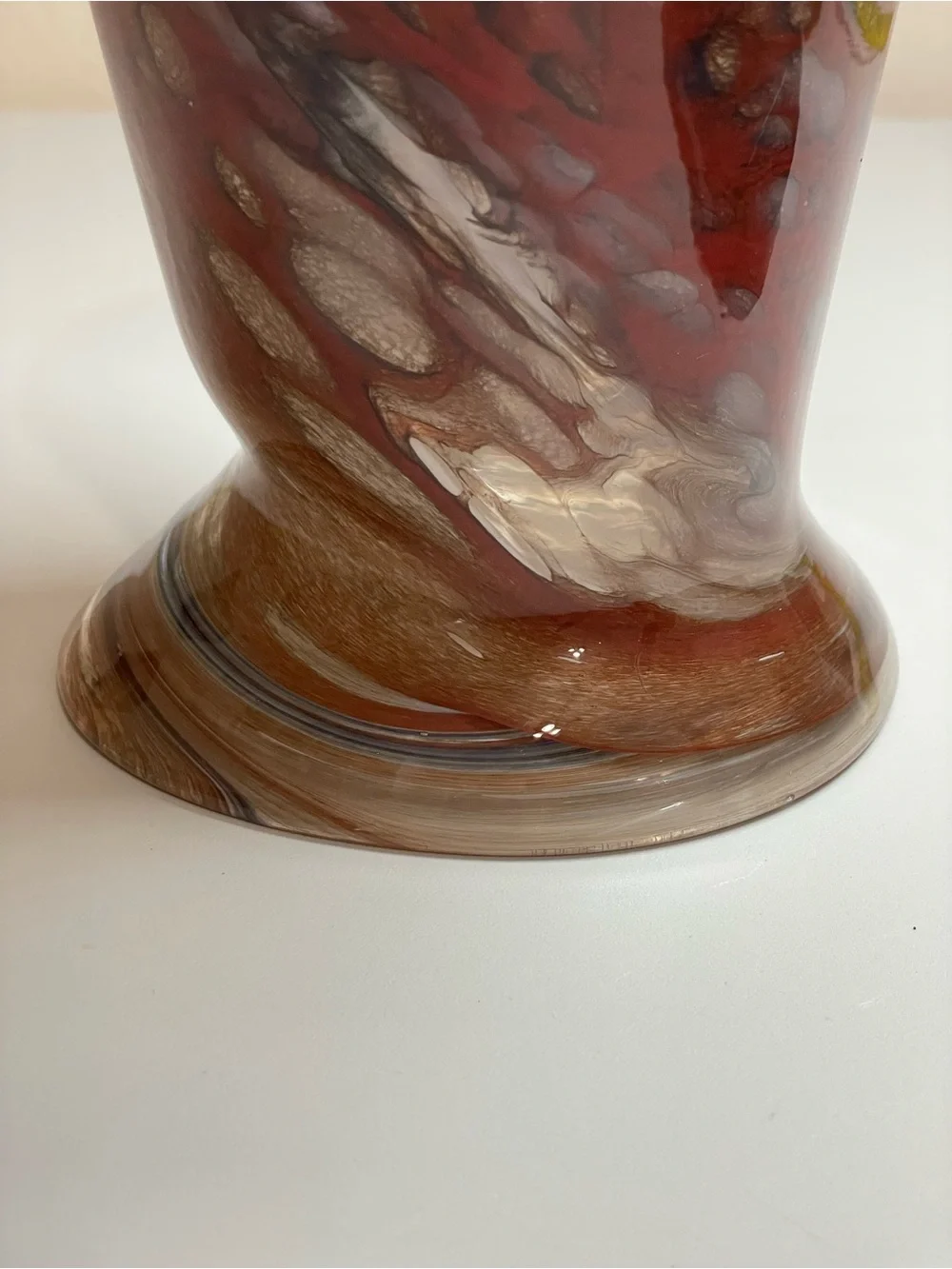 Vintage Mid Century Art Glass Vase - Hand Blown Blue & Amber Speckled Abstract